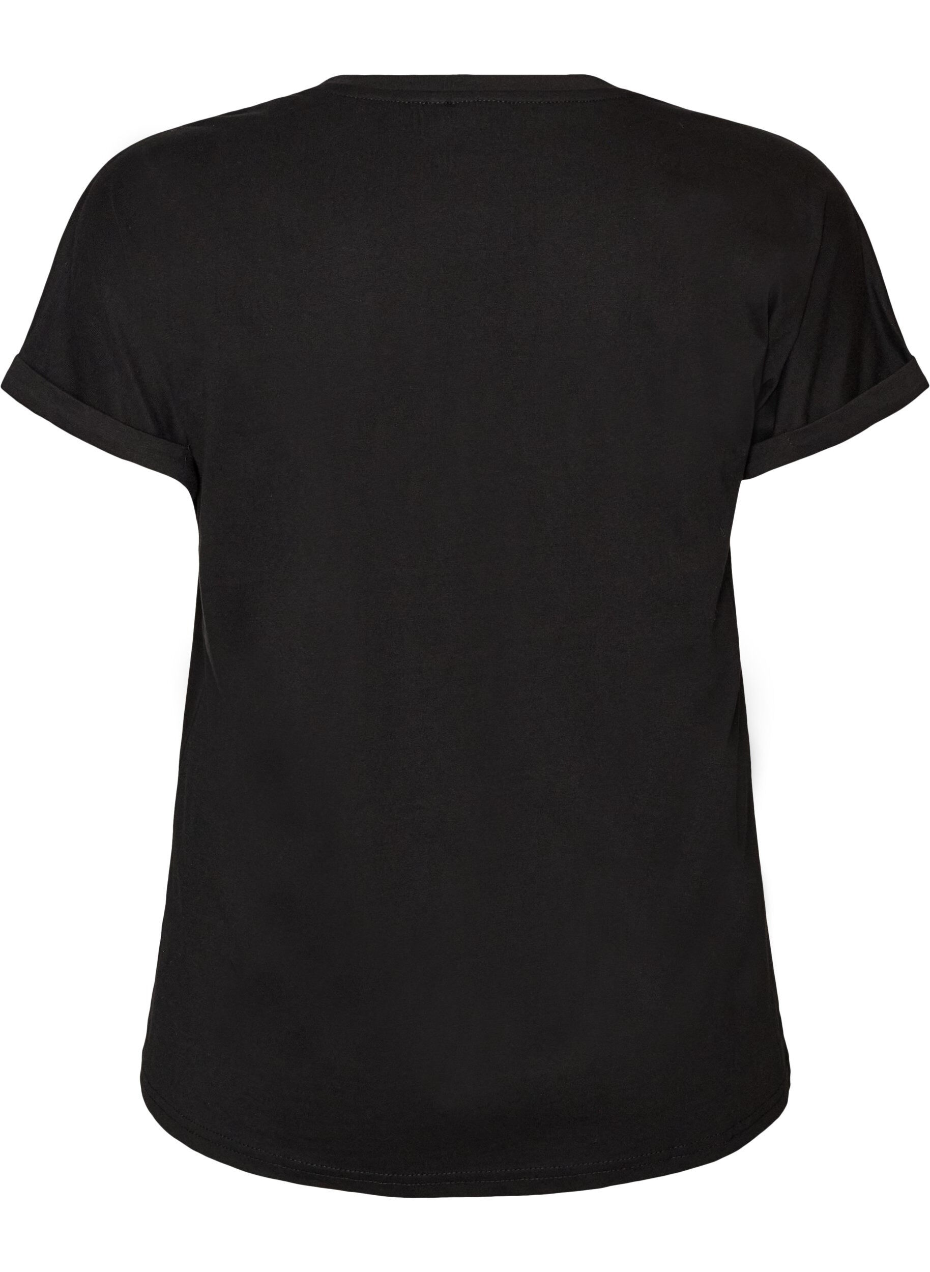 ZizzifashionCotton T-shirt with floral print, Black, Packshot image number 1