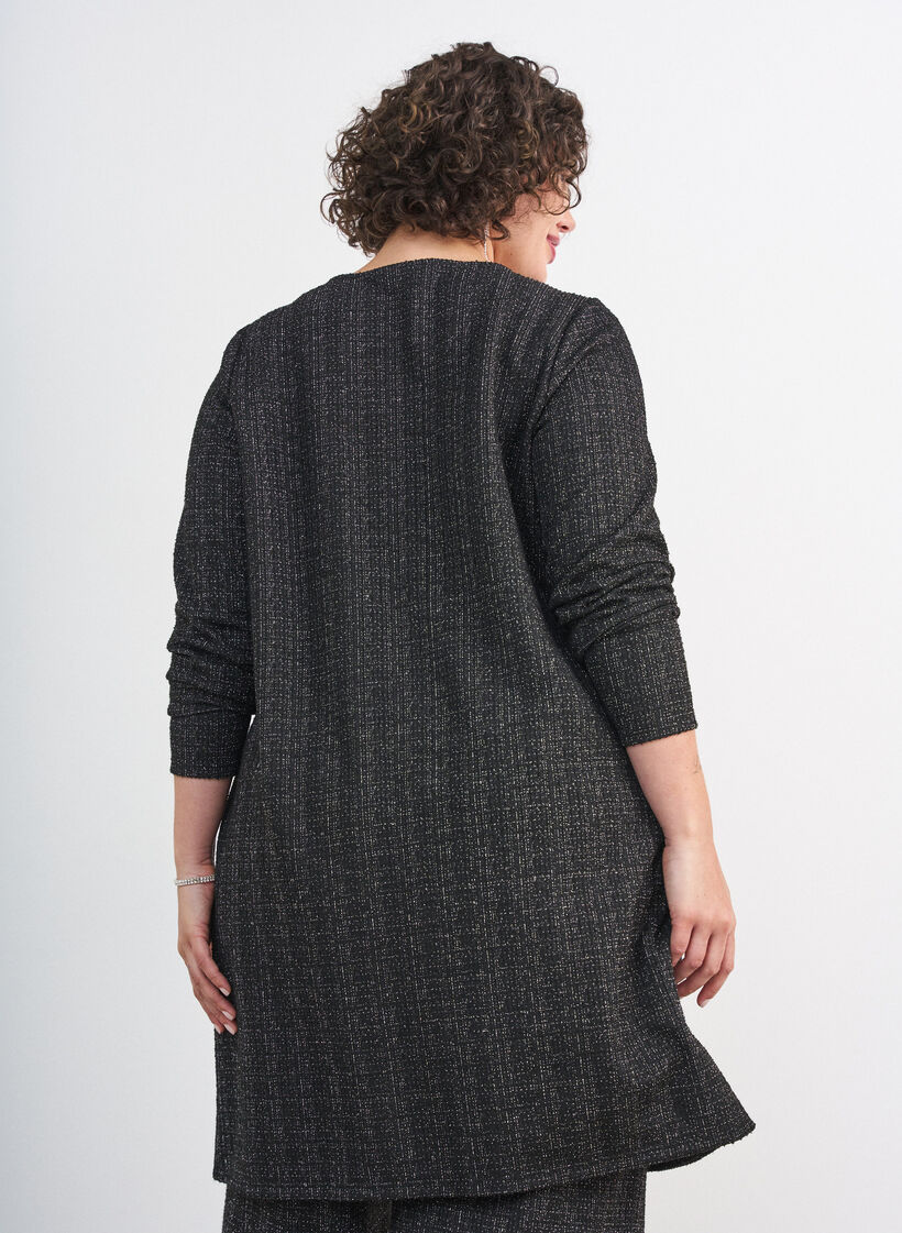 Short dress with a boucl&eacute; texture and glitter threads, Black, Model image number 2