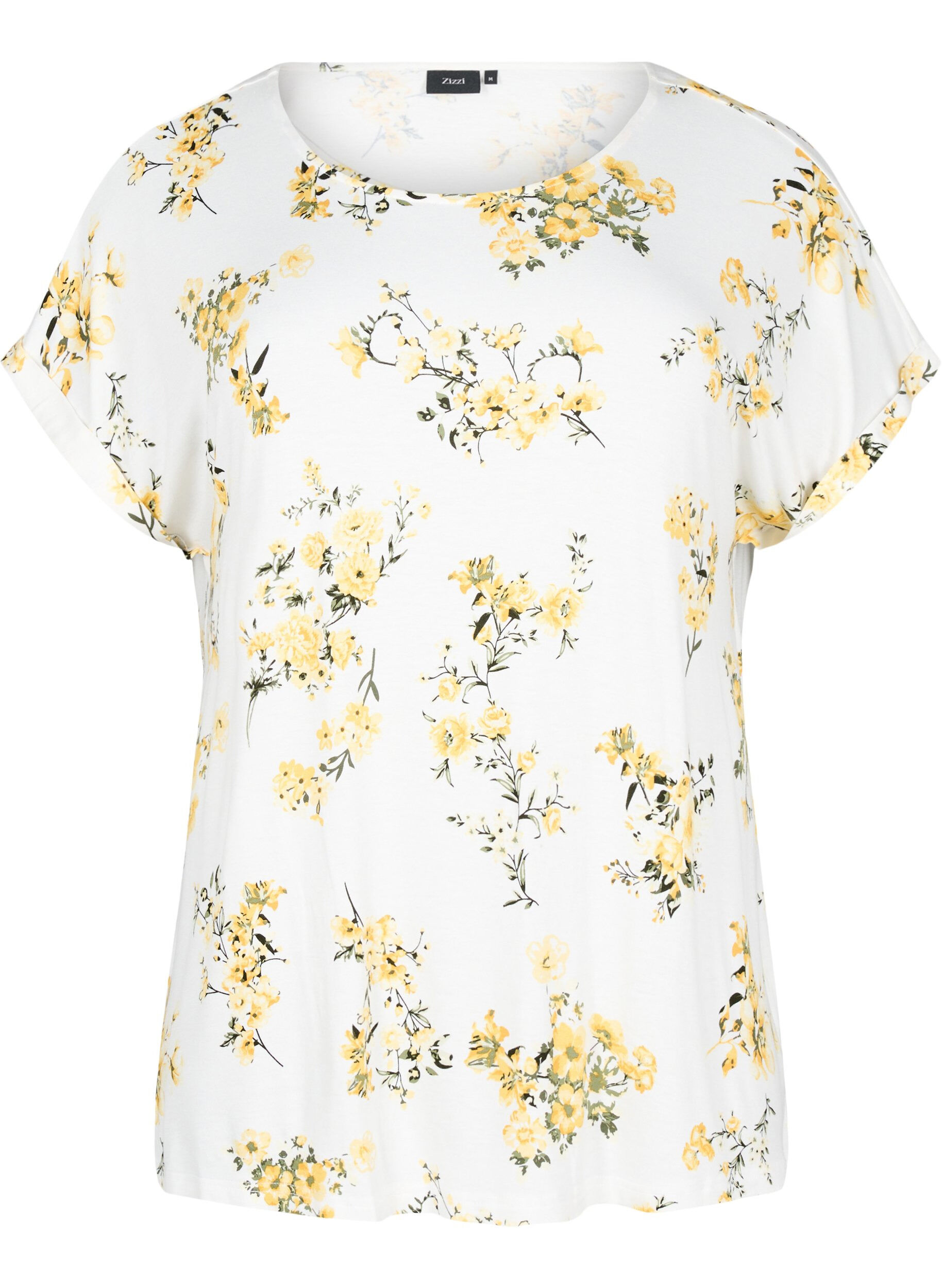 Zizzifashion T-shirt with floral print, Yellow, Packshot image number 0