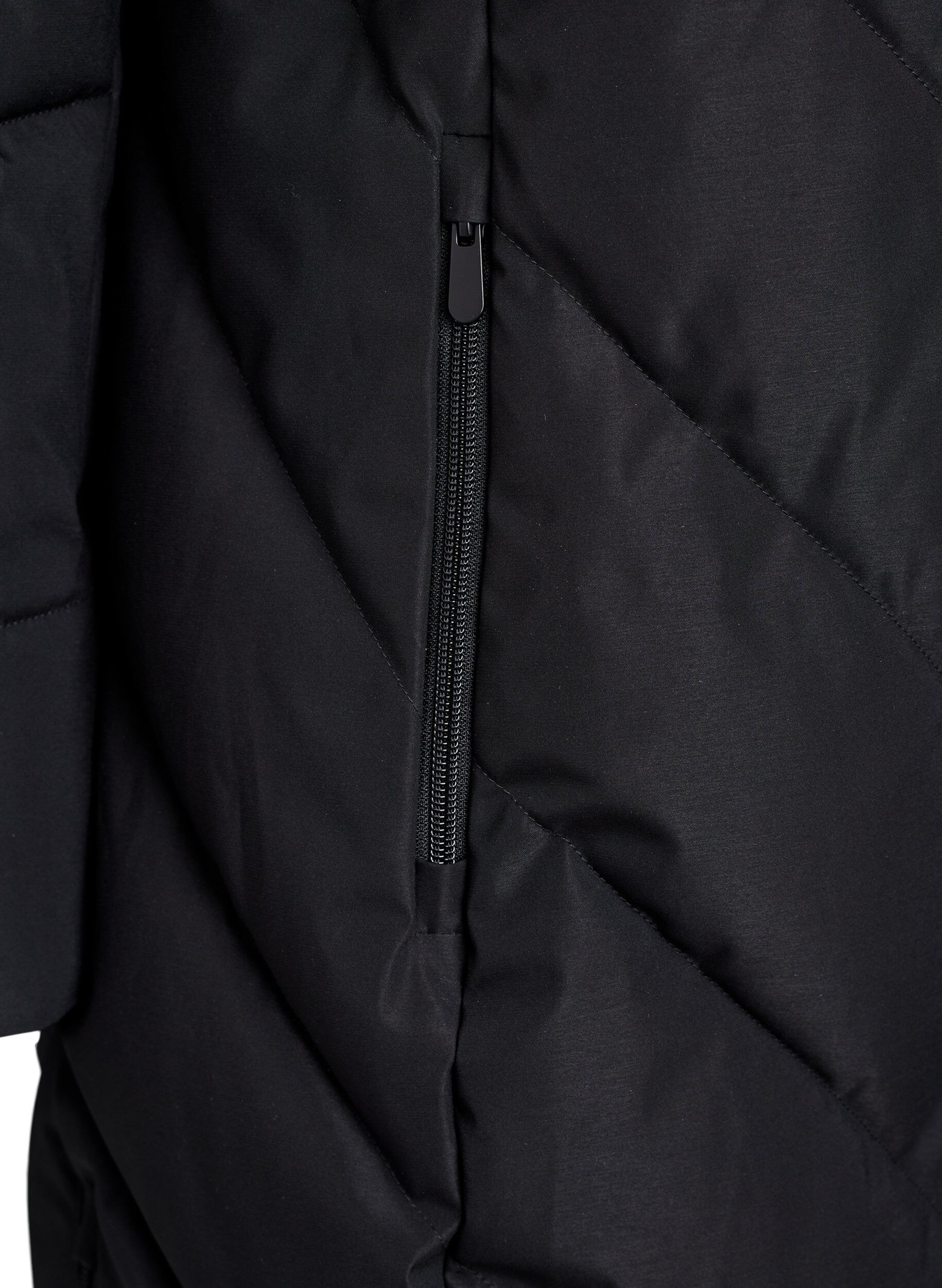 ZizzifashionLong winter coat with hook fastenings and a faux fur collar, Black, Packshot image number 3
