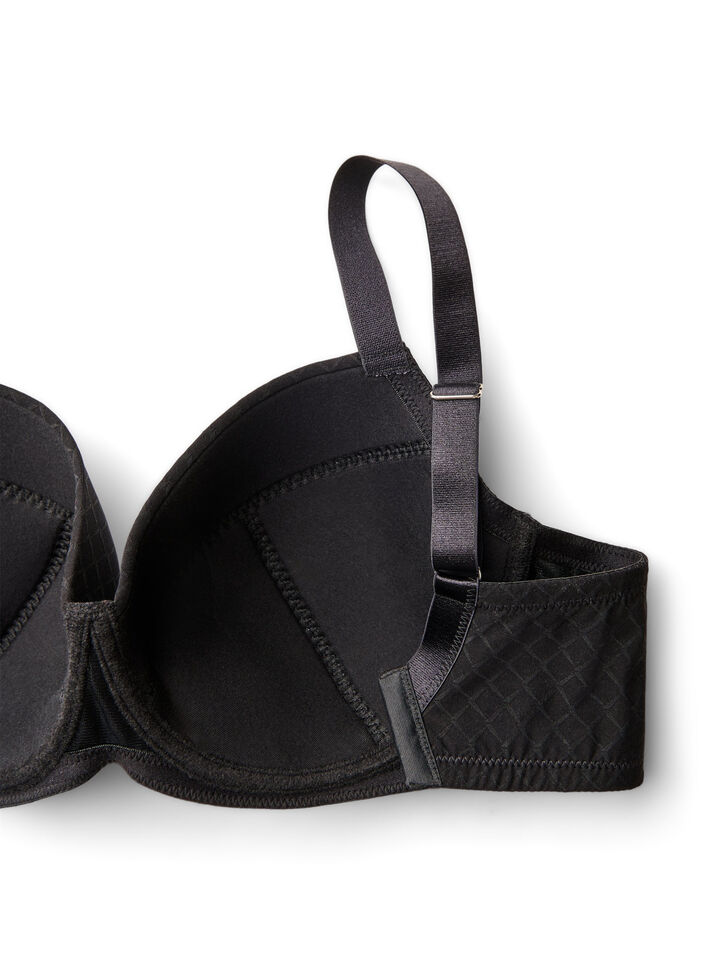 Padded microfibre bra with checked pattern, Black, Packshot image number 3