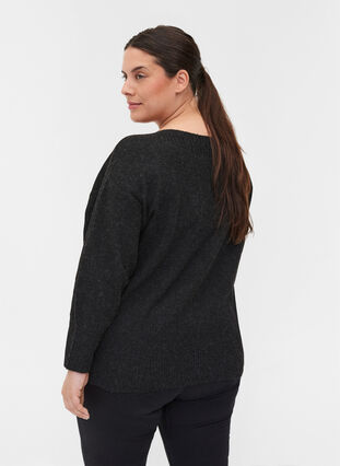 Knit blouse with balloon sleeves, Black, Model image number 1
