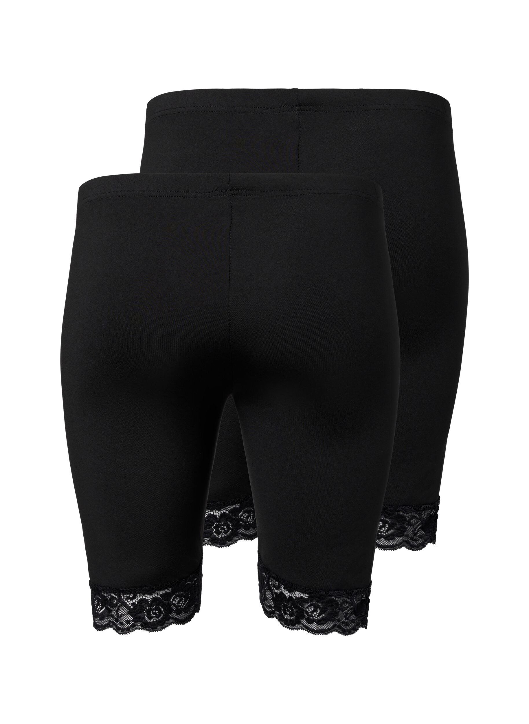 Zizzifashion 2-pack cycling shorts with lace trim, Black / Black, Packshot image number 1