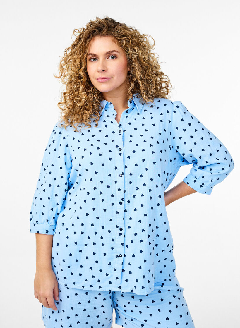 Shirt blouse with 3/4 sleeves, Light Blue, Model image number 0