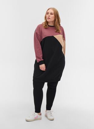 Long sweatshirt with colourblock, Black Color Block, Model image number 2