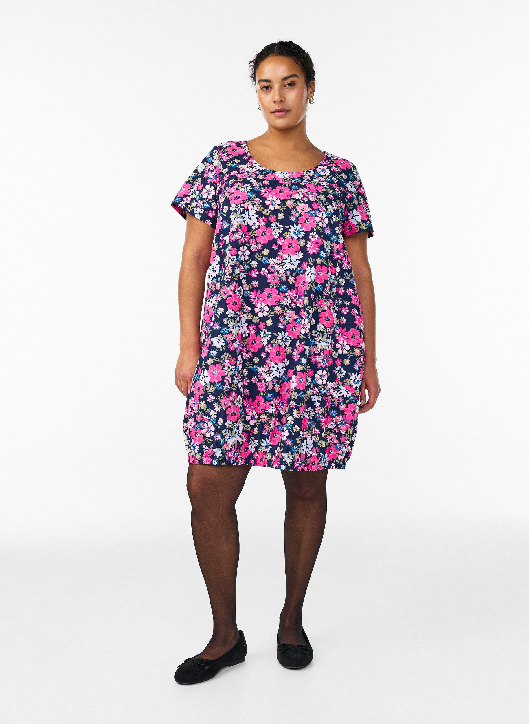 ZizzifashionShort-sleeved cotton dress with print, Blue, Model image number 1