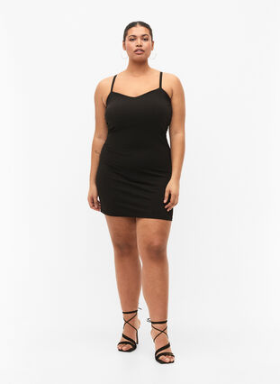 Ribbed slip dress, Black, Model image number 3