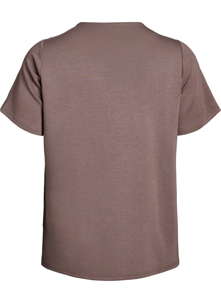 Short sleeve blouse with a button detail, Brown, Packshot image number 1