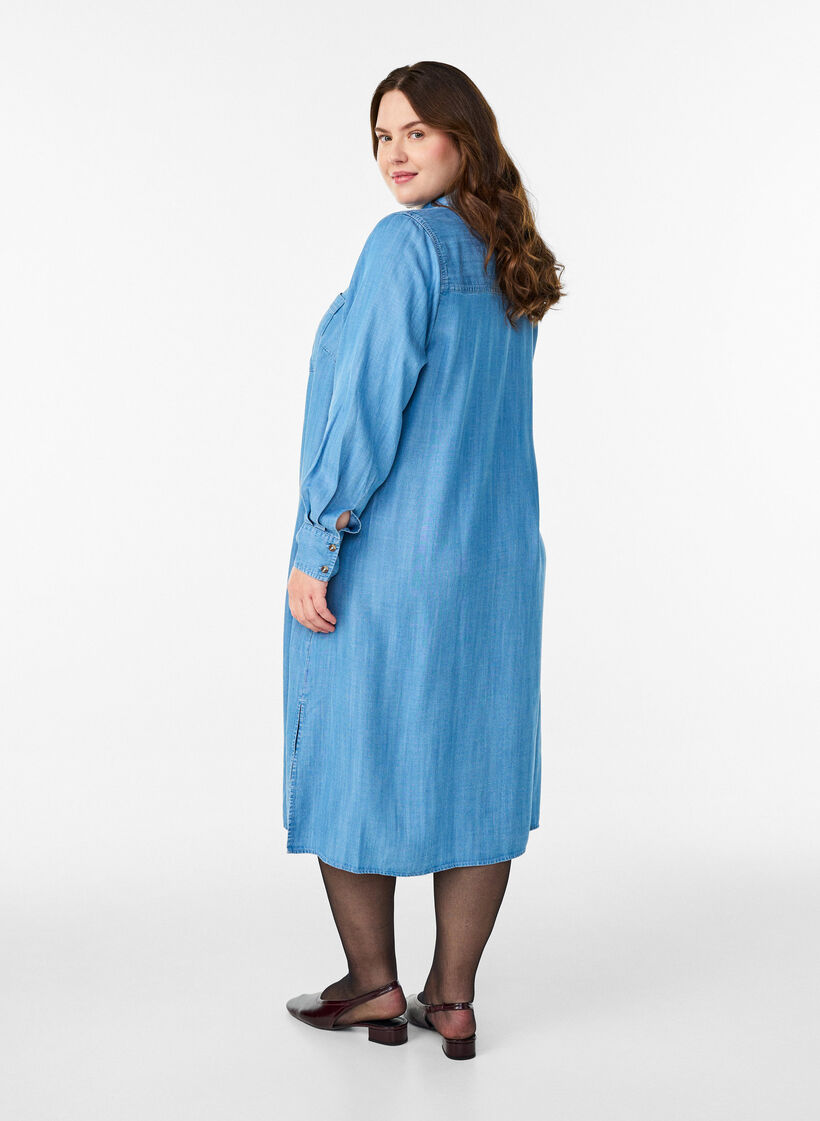 Midi shirt dress in soft lyocell denim, Light Blue, Model image number 1