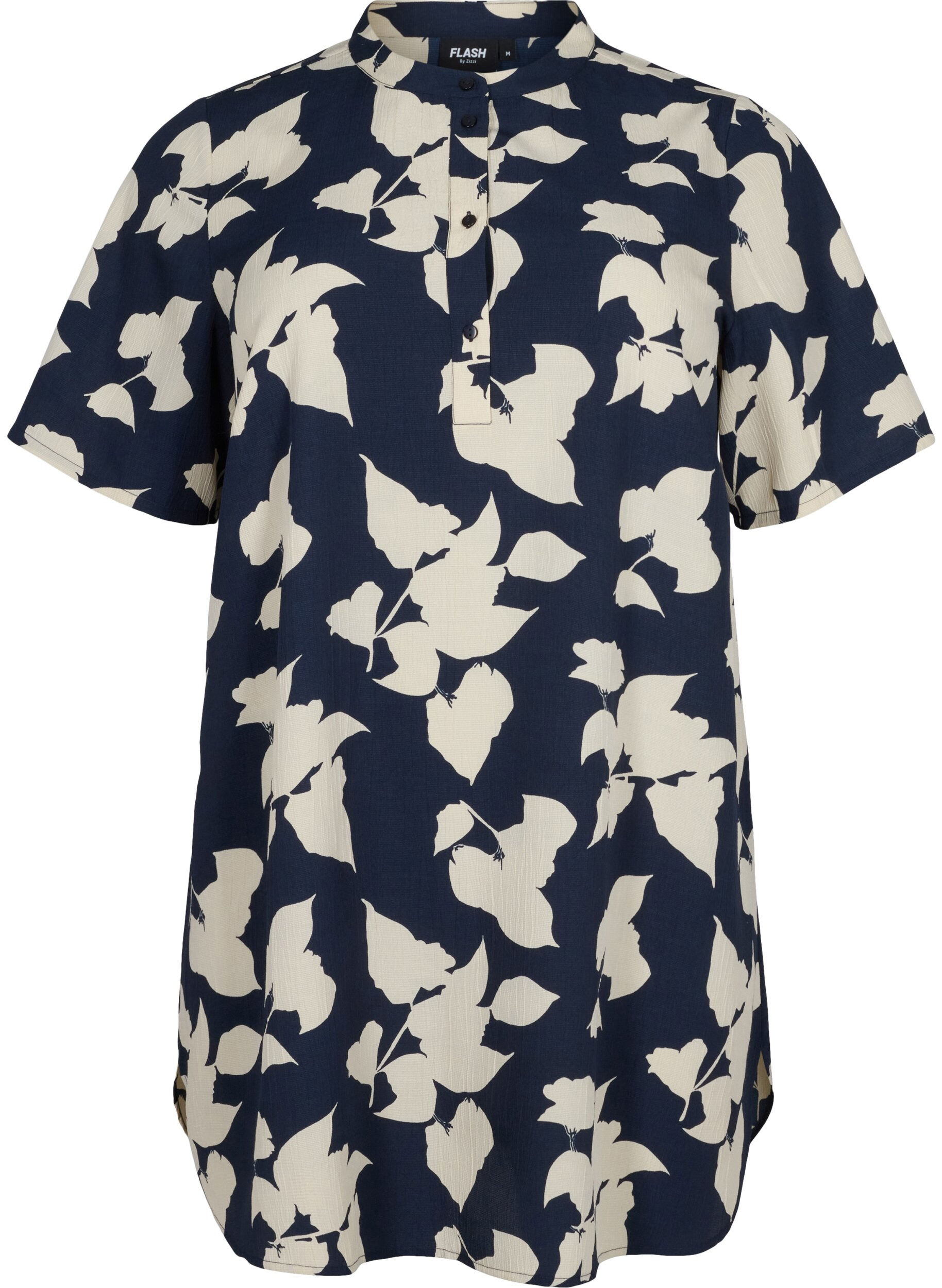Zizzifashion FLASH - Floral tunic with short sleeves, Blue White Flower, Packshot image number 0