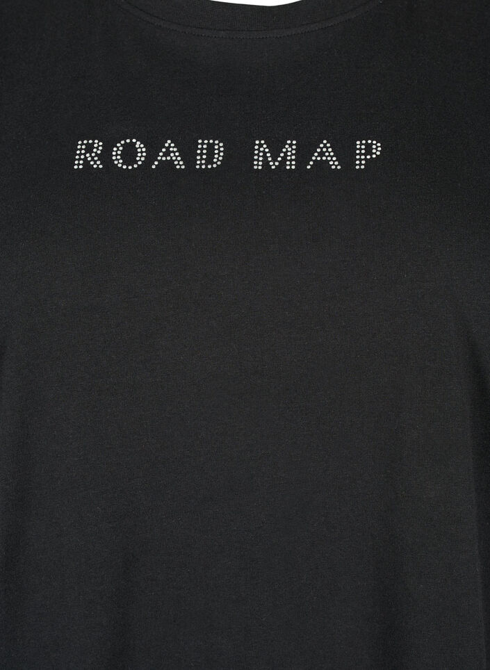 T-shirt in organic cotton with similistones, Black, Packshot image number 2