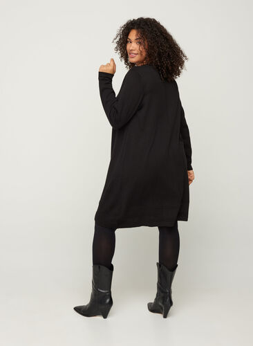 Long-sleeved knitted dress with an A-line shape, Black, Model image number 1
