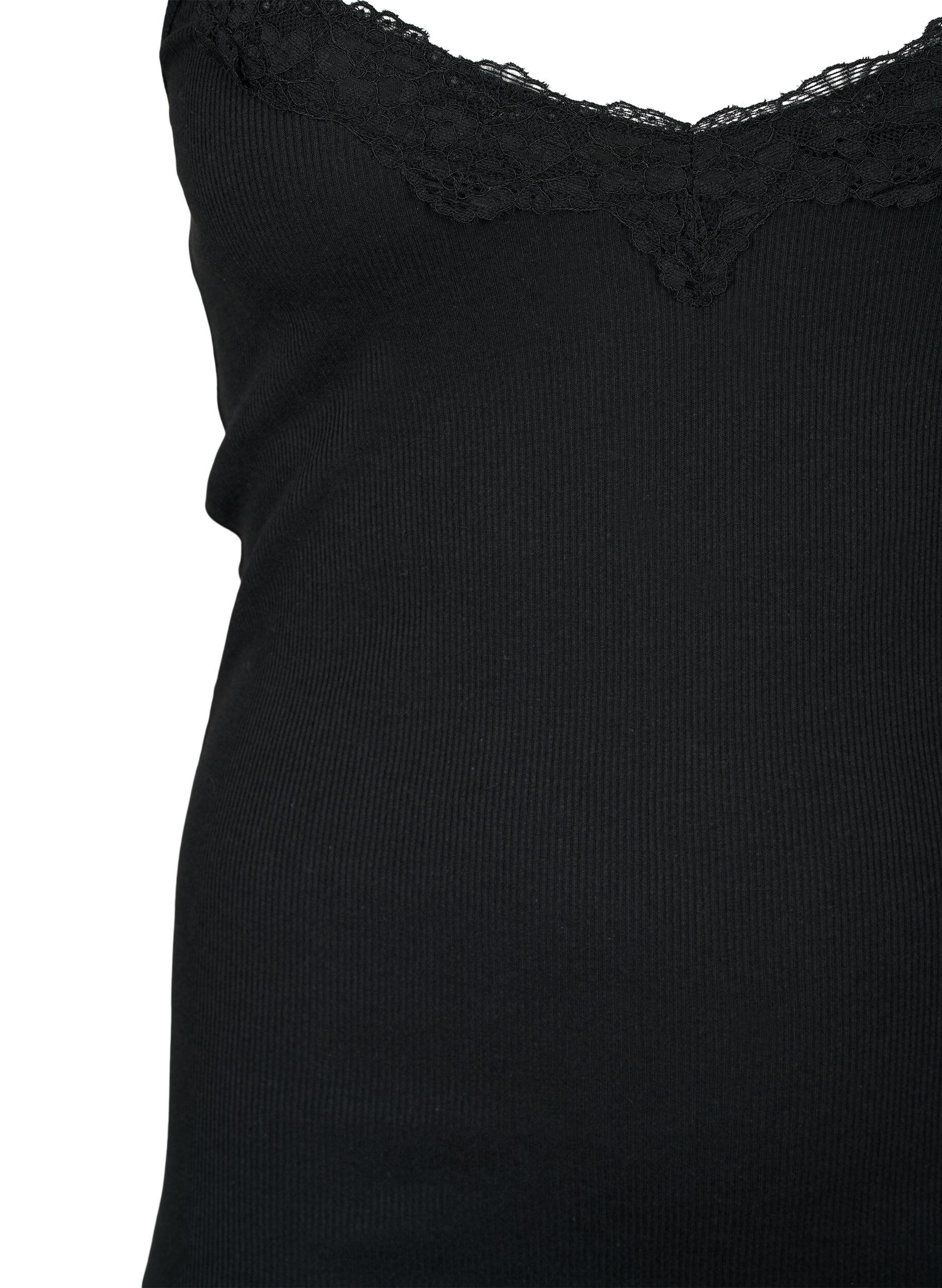 Zizzifashion 2-pack night tops in rib, Black/Fudge, Packshot image number 3