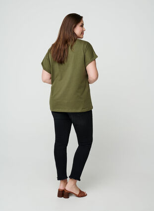 Short-sleeved cotton t-shirt w ith print, Ivy green w. Love, Model image number 1