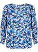 FLASH - Long sleeved blouse with smock and print, Blue Purple Flower, Packshot image number 0