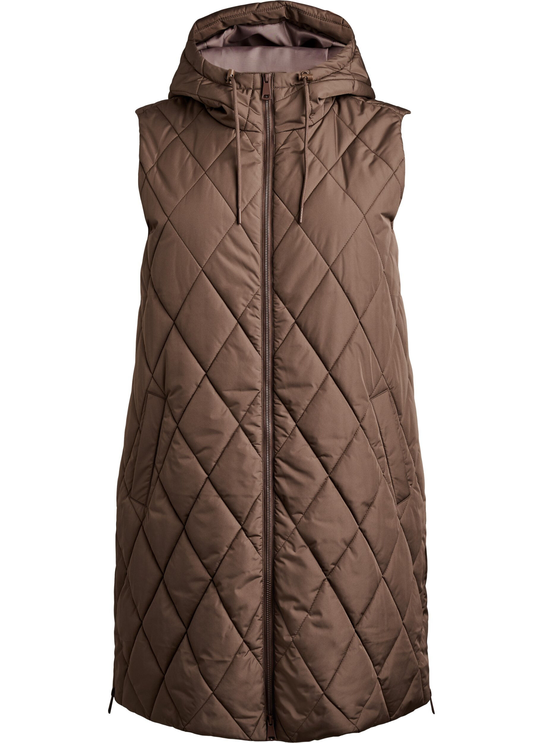 ZizzifashionMid-length quilted gilet with hood, Brown, Packshot image number 0