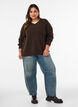 Knitted blouse with cable knit and V-neck, Brown, Model image number 1