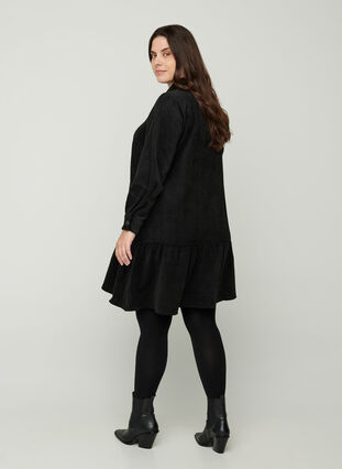 Short velvet dress with buttons, Black, Model image number 1