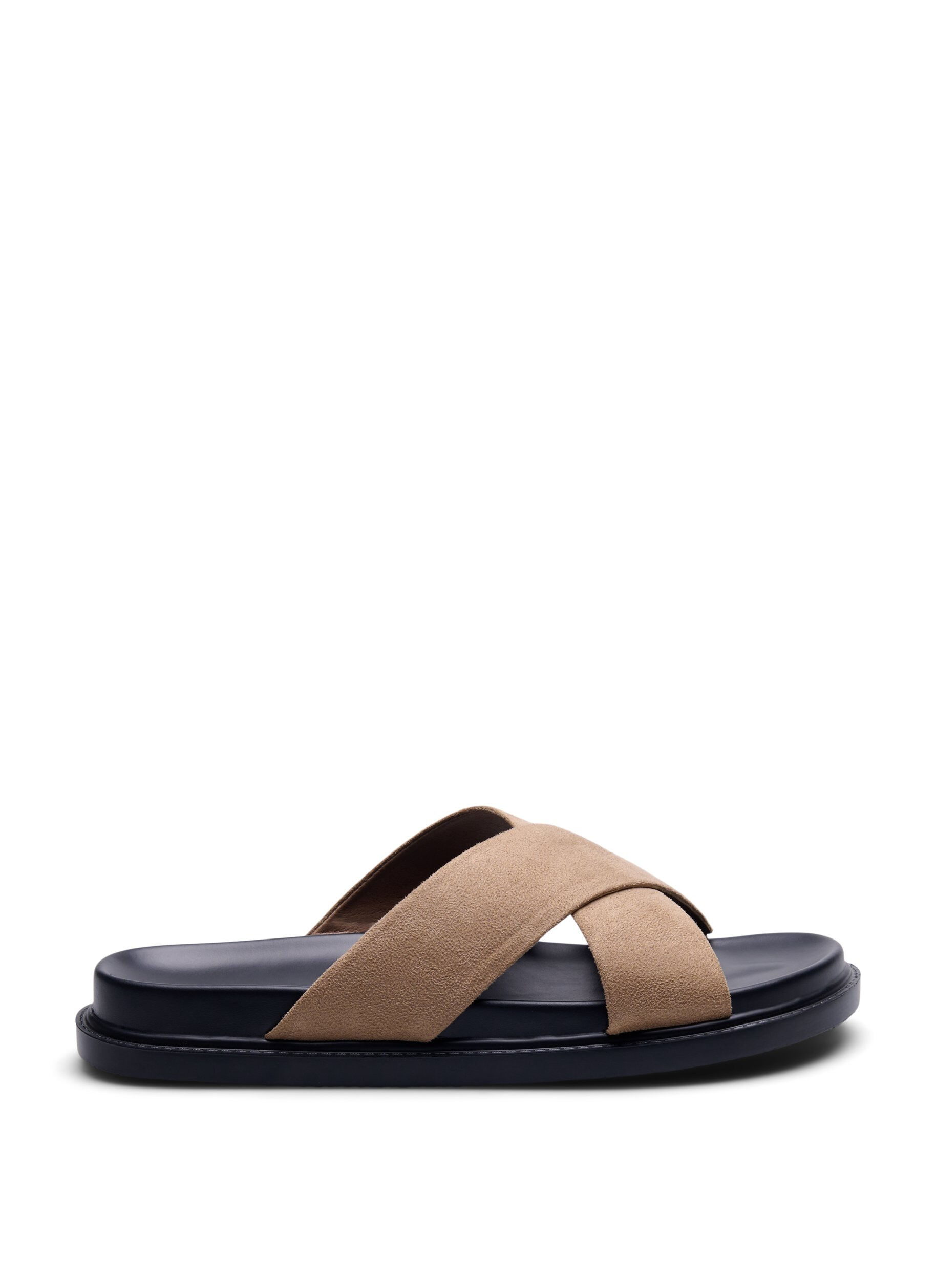 Zizzifashion Faux suede sandal with cross straps, Woodsmoke, Packshot image number 0