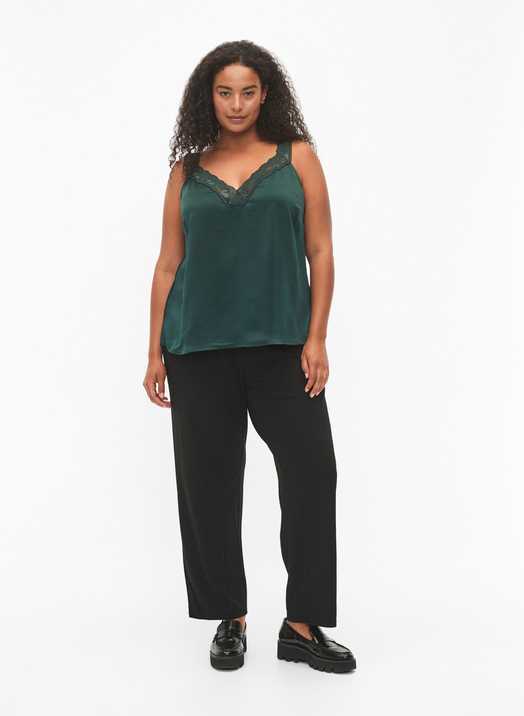 Zizzifashion FLASH - Top with v-neck and lace edge, Scarab, Model image number 2