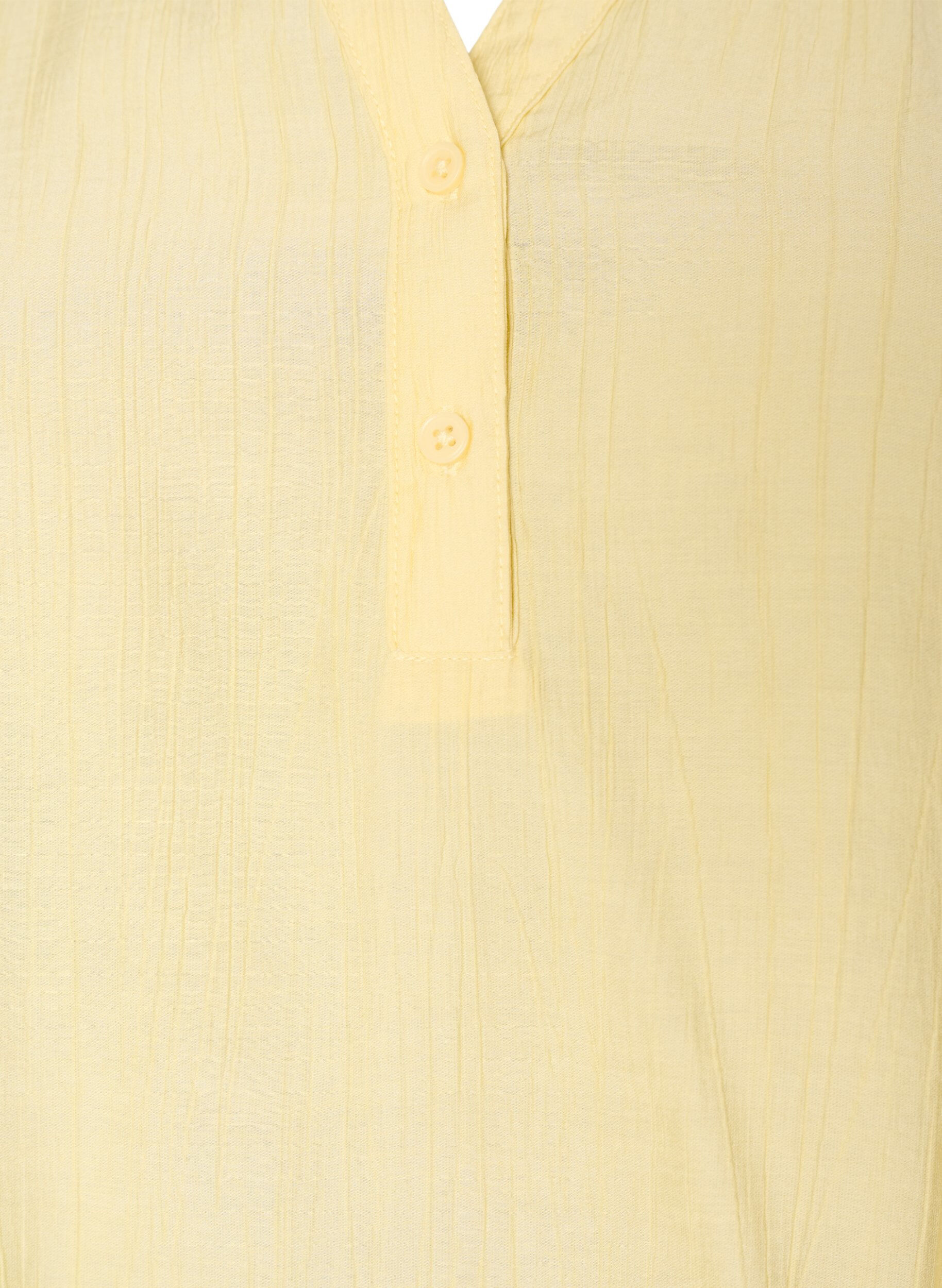 Zizzifashion Short-sleeved blouse in a viscose blend with texture and ruffle sleeves, Yellow, Packshot image number 2