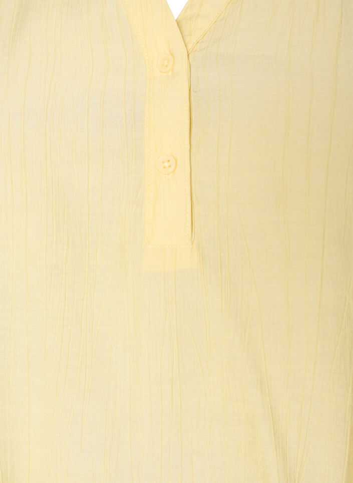 Short-sleeved blouse in a viscose blend with texture and ruffle sleeves, Yellow, Packshot image number 2