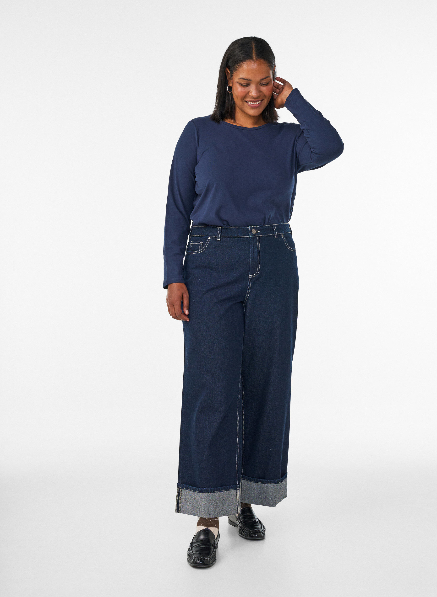 ZizzifashionBasic jersey blouse with long sleeves, Blue, Model image number 1