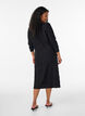 Midi dress with a wavy texture and long sleeves, Black, Model image number 1