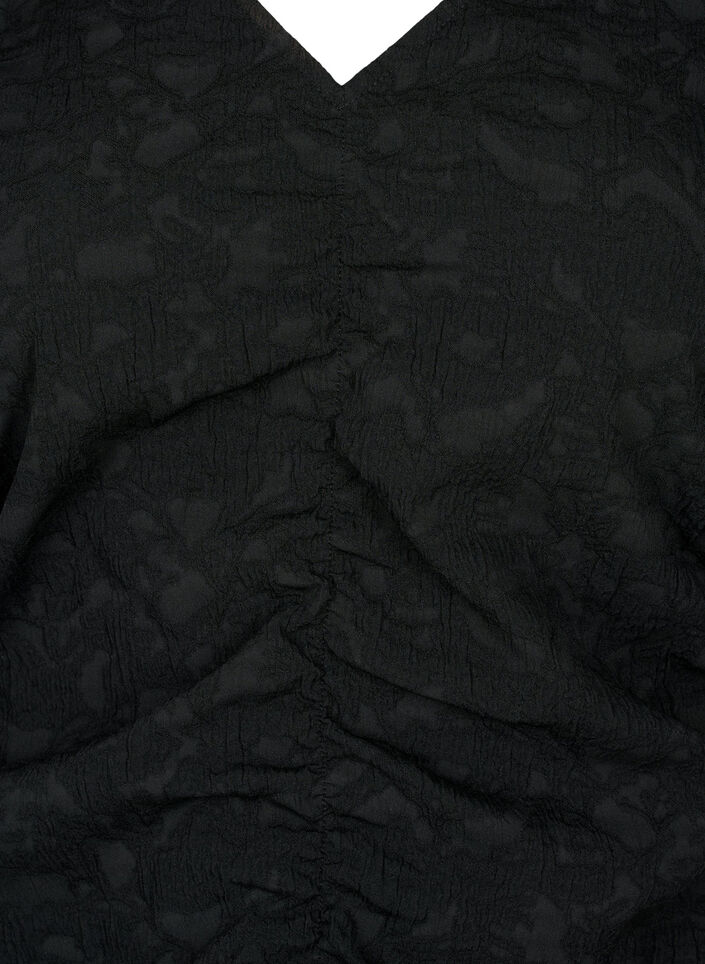Short-sleeved dress with textured fabric and drapes, Black, Packshot image number 2