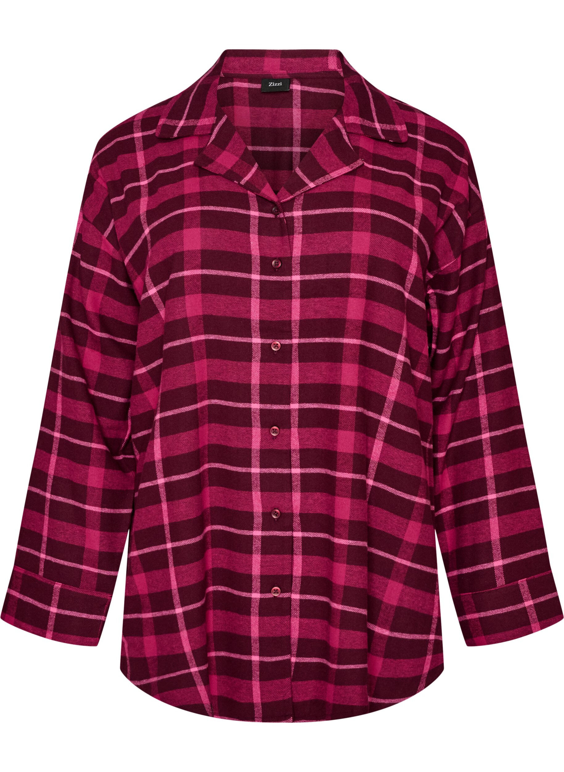 ZizzifashionChecked cotton pyjama shirt with long sleeves, Red, Packshot image number 0