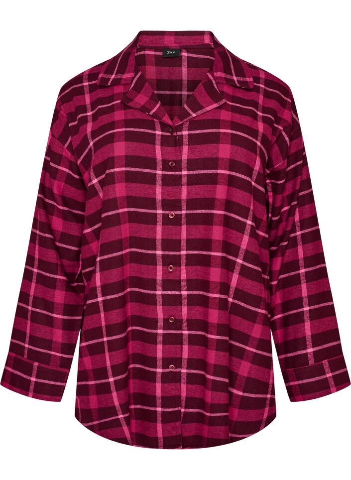 Checked cotton pyjama shirt with long sleeves, Red, Packshot image number 0