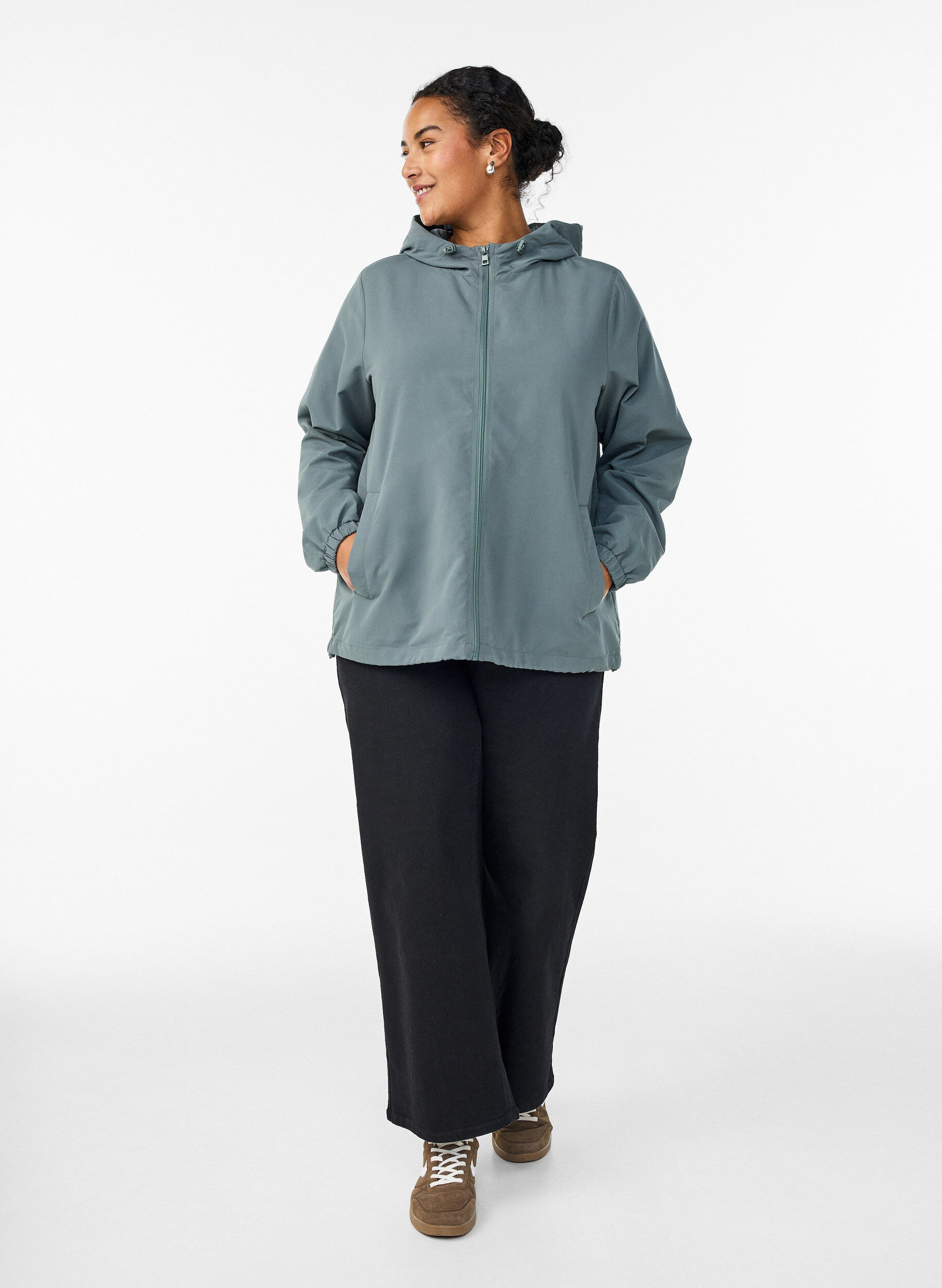 ZizzifashionLightweight jacket with a hood and zipper, Green, Model image number 1