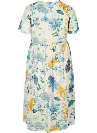 Midi dress with flower pattern and short sleeves, AOP Flower, Packshot image number 1