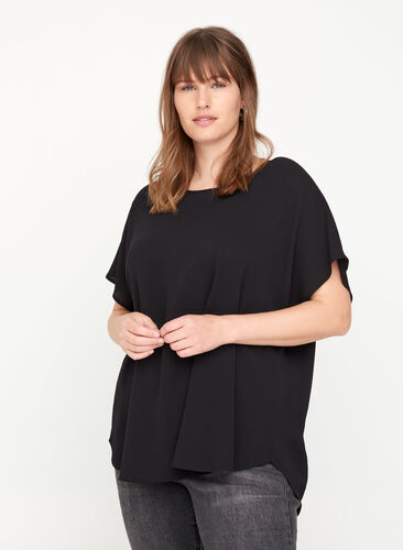 Blouse with short sleeves, Black, Model image number 0
