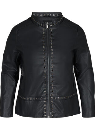Faux leather jacket with studs, Black, Packshot image number 0