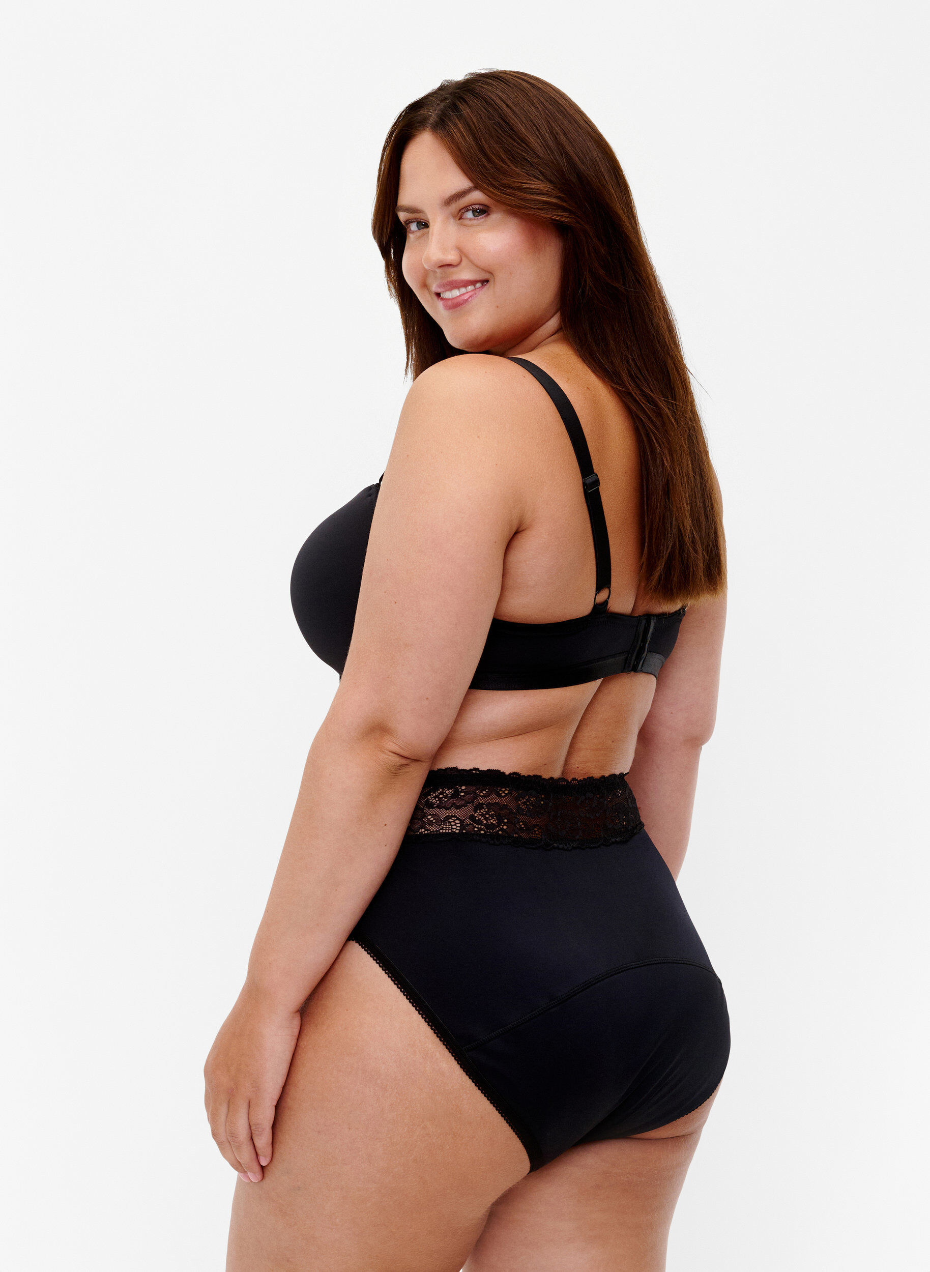 Zizzifashion Period panties with lace, Black, Model image number 1