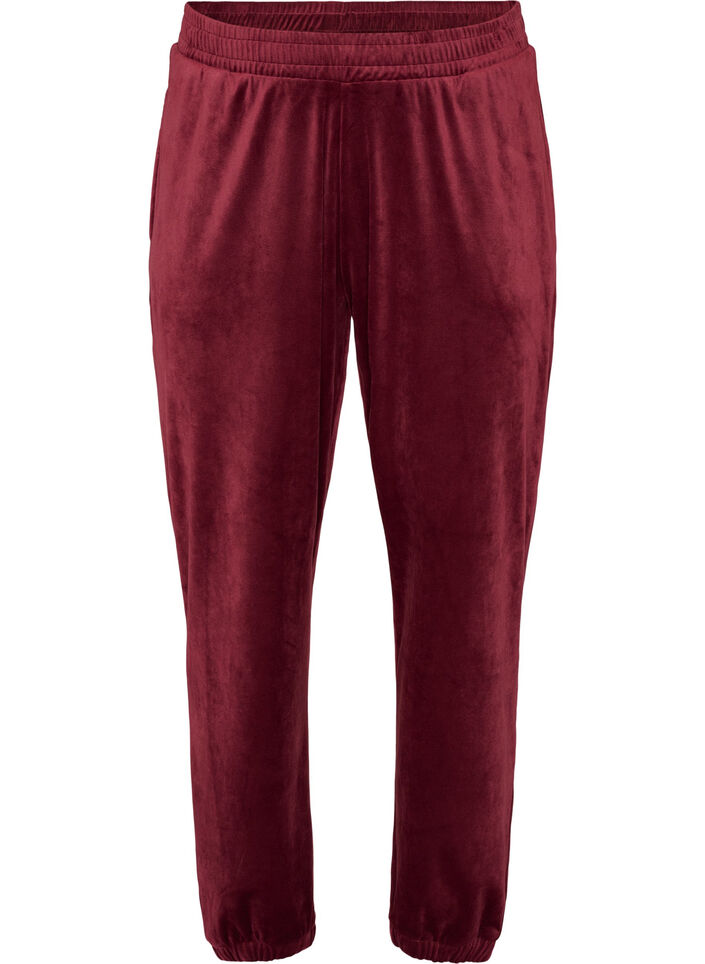 Loose velour trousers, Red, Packshot image number 0