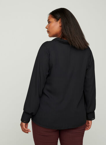 Long-sleeved shirt with feminine details, Black, Model image number 1