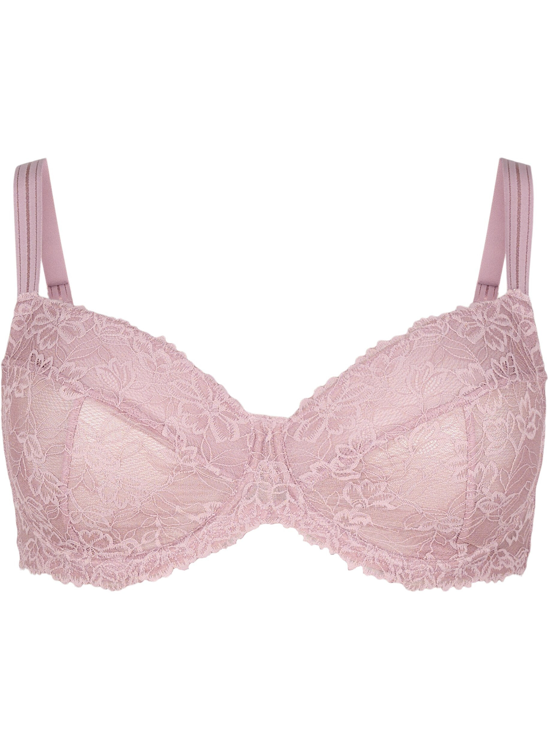 Zizzifashion Full cover bra in mesh with lace, Rose, Packshot image number 0
