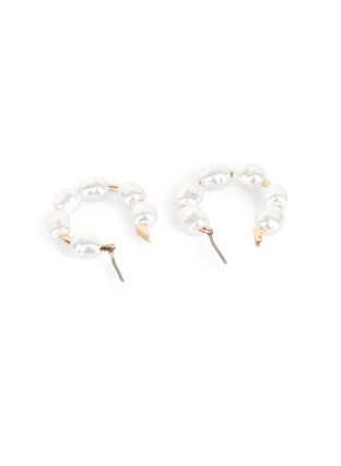 Gold-coloured creole earrings with pearls, Gold, Packshot image number 1