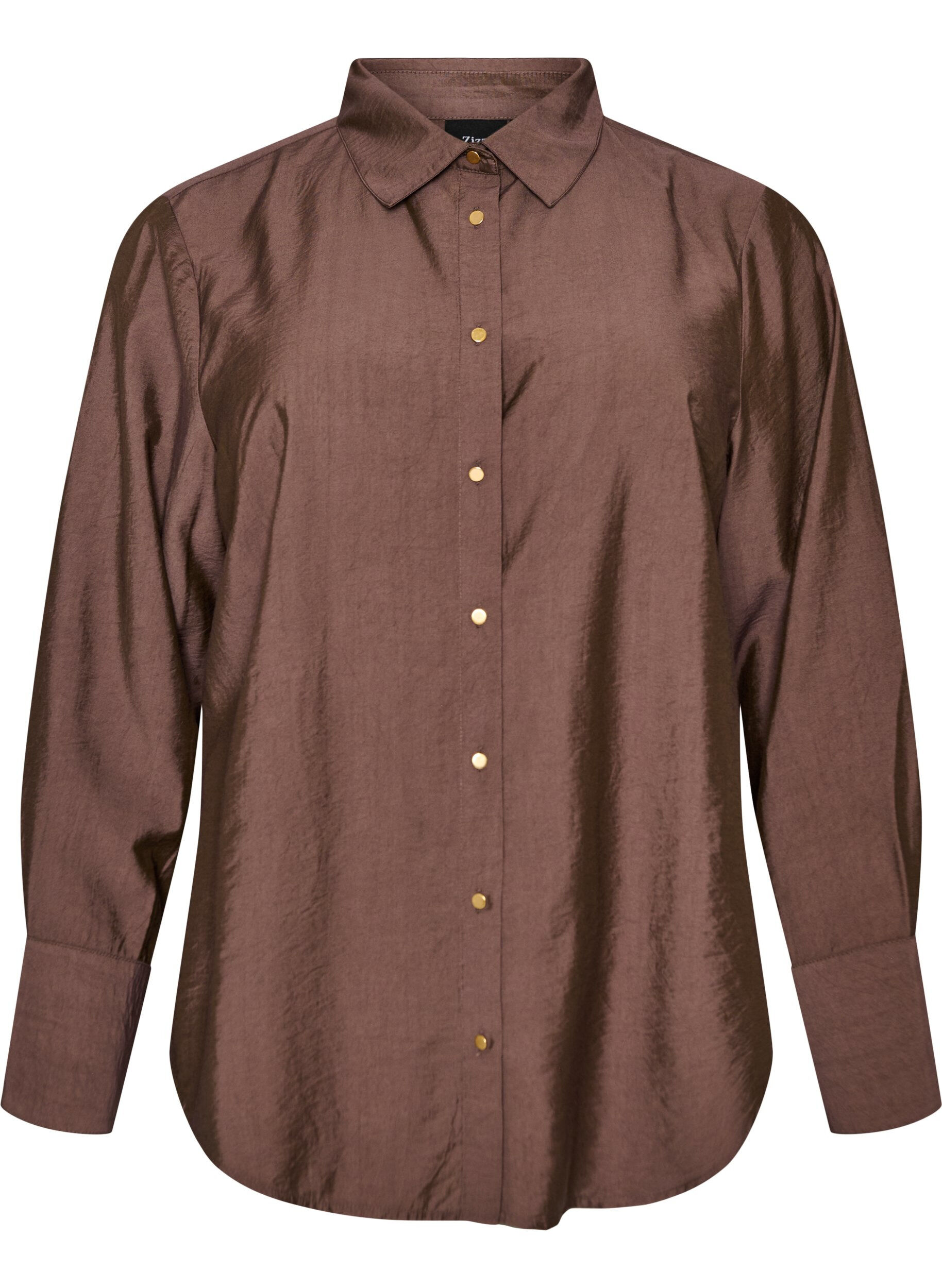 ZizzifashionViscose shirt with golden buttons, Brown, Packshot image number 0