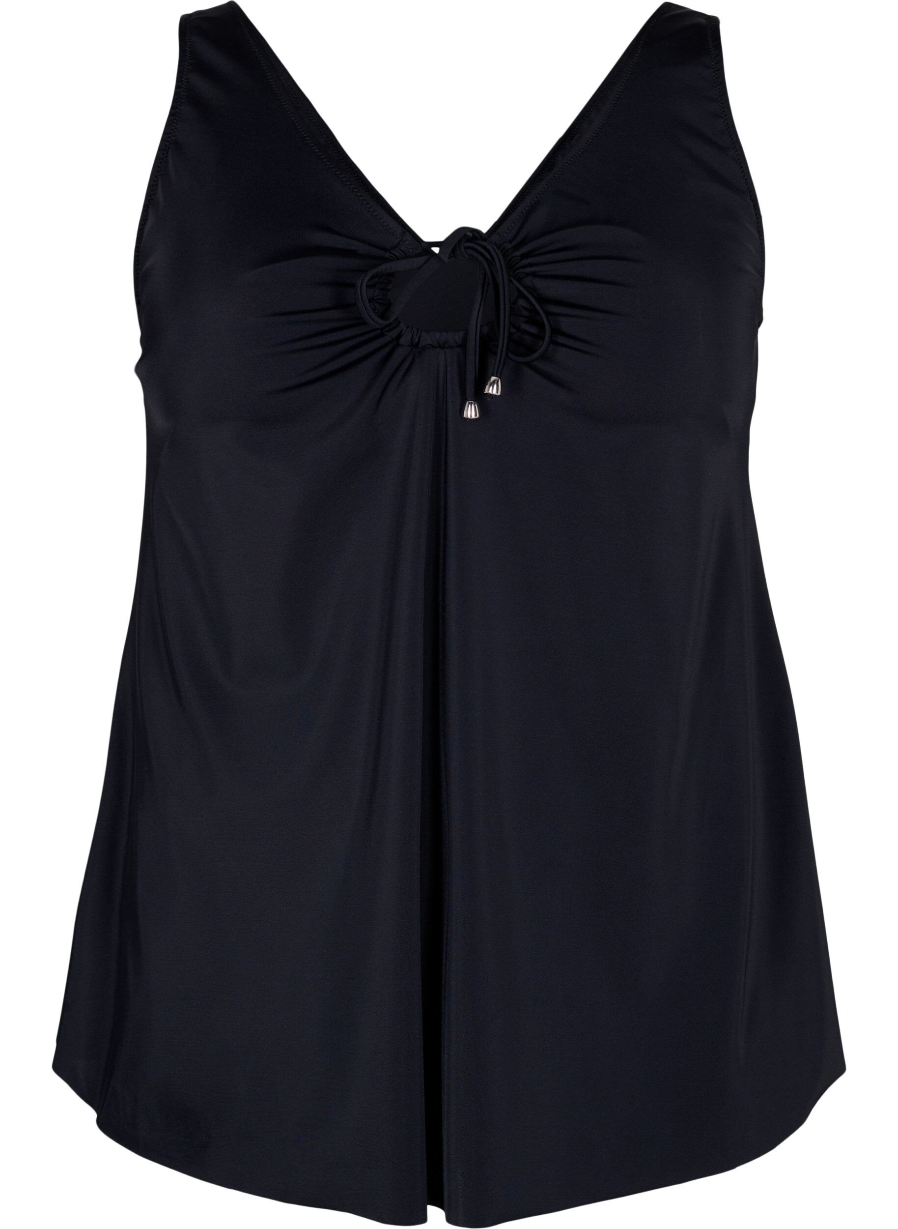 Zizzifashion Solid colour tankini with string detail, Black, Packshot image number 0