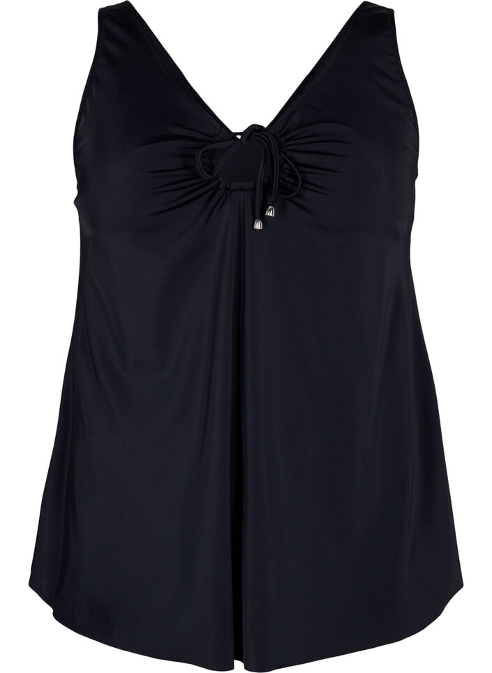 Solid colour tankini with string detail, Black, Packshot image number 0