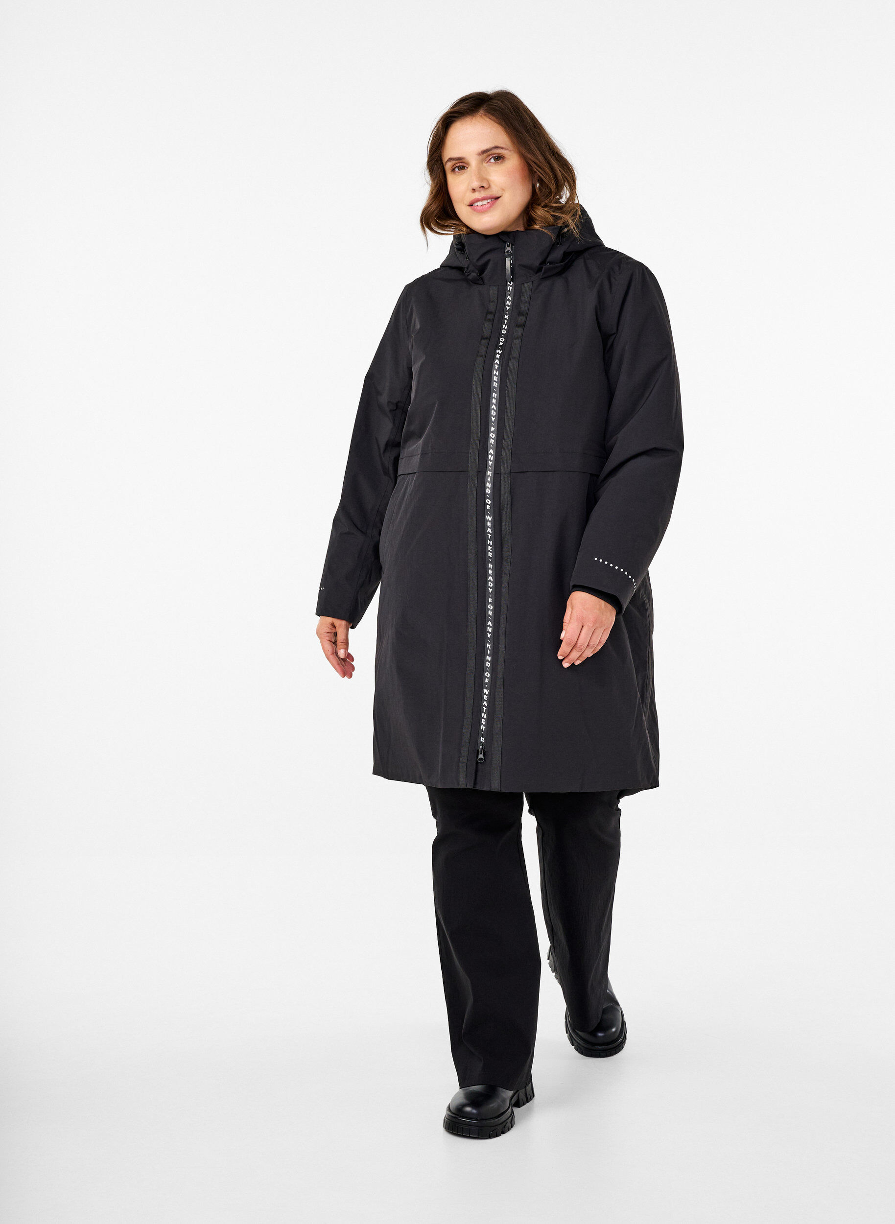 Zizzifashion Functional parka coat with reflective detailing, Black, Model image number 2