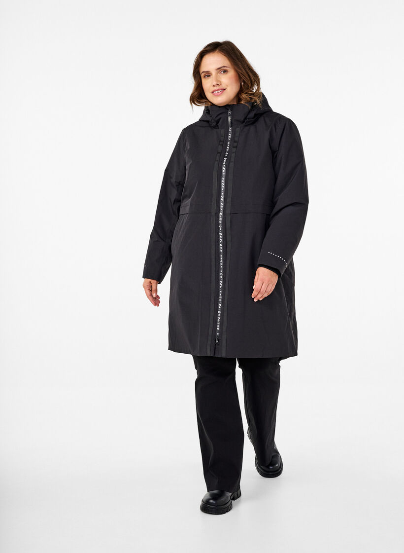 Functional parka coat with reflective detailing, Black, Model image number 2