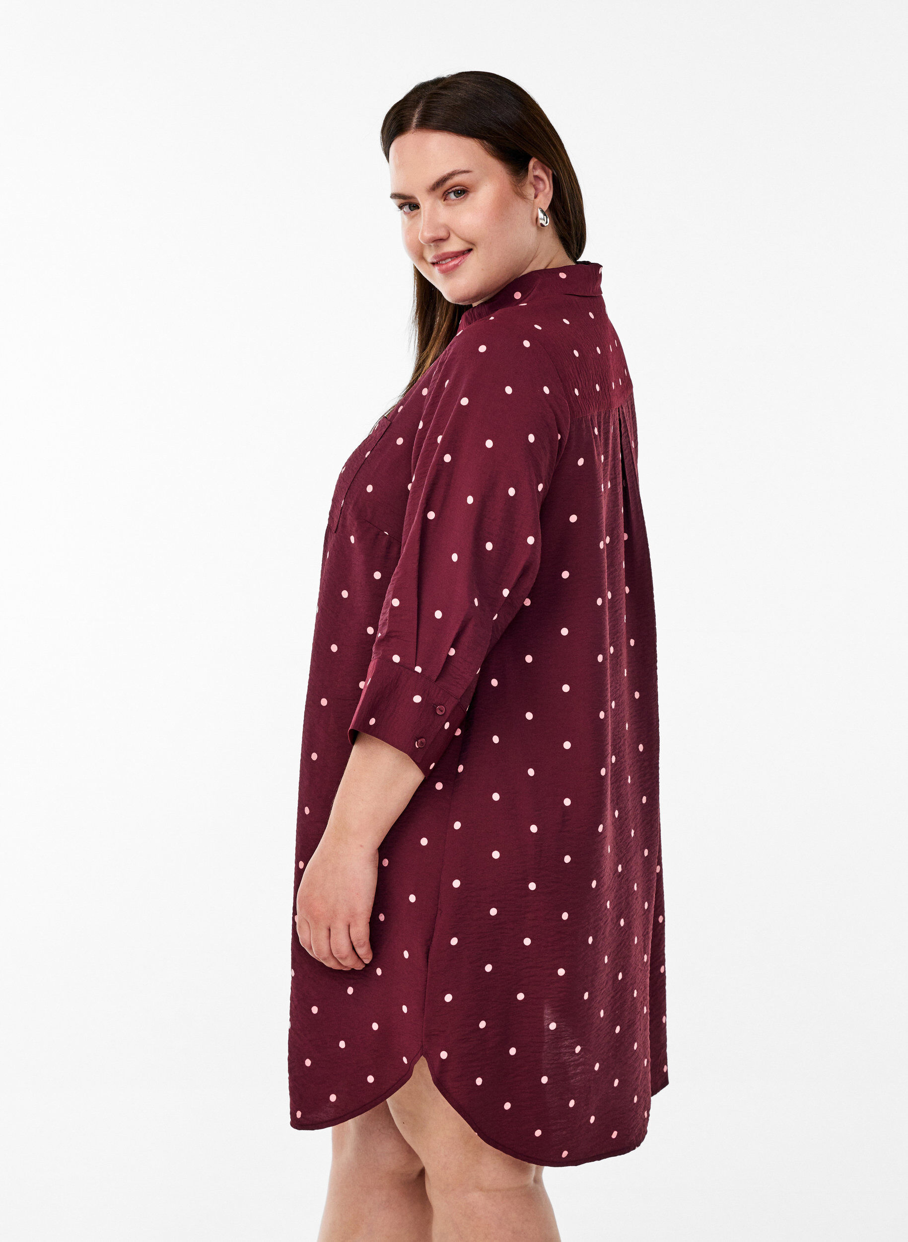 Zizzifashion Short dress with collar and chest pocket, Red, Model image number 2