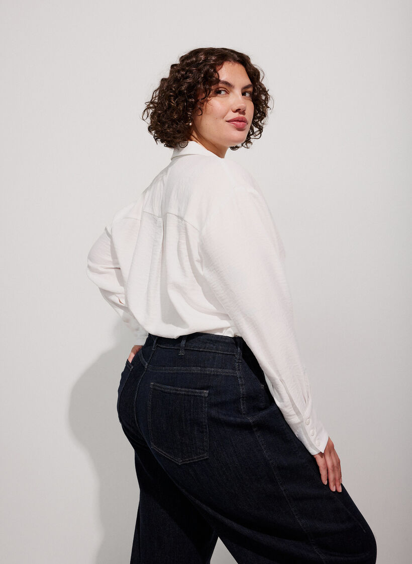 Loose shirt with V-neck, White, Image image number 0
