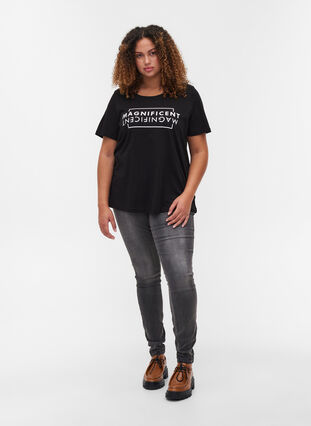 Short-sleeved printed cotton t-shirt, Black/Magnificent, Model image number 2