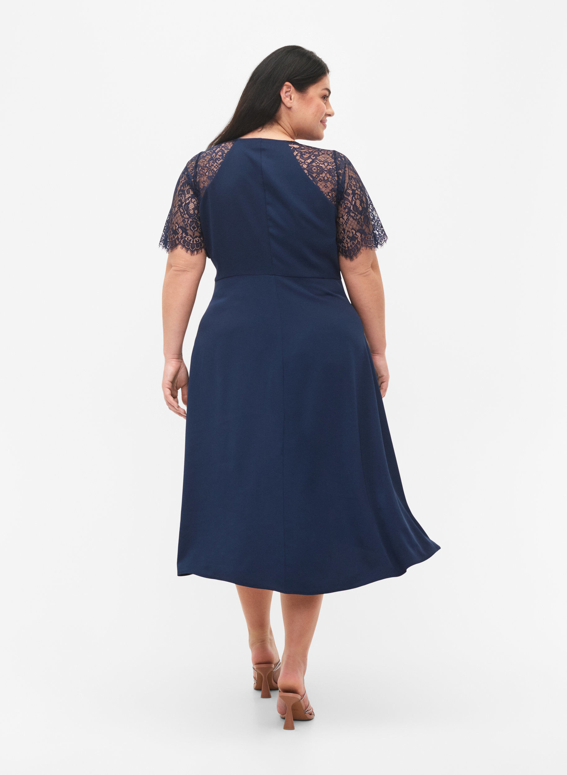Zizzifashion Midi dress with short lace sleeves, Navy Blazer, Model image number 1
