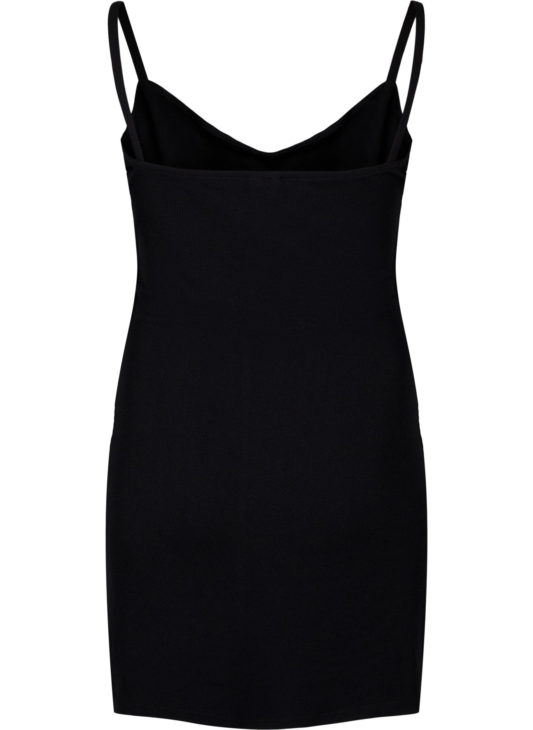 Zizzifashion Ribbed slip dress, Black, Packshot image number 1